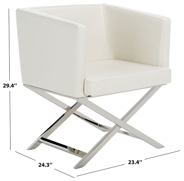 Safavieh Celine Modern Bonded Leather Accent Chair With Polished Chrome Frame For Stylish Comfort And Design White/Chrome FOX2033C