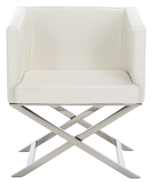 Safavieh Celine Modern Bonded Leather Accent Chair With Polished Chrome Frame For Stylish Comfort And Design White/Chrome FOX2033C