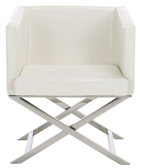 Safavieh Celine Modern Bonded Leather Accent Chair With Polished Chrome Frame For Stylish Comfort And Design White/Chrome FOX2033C