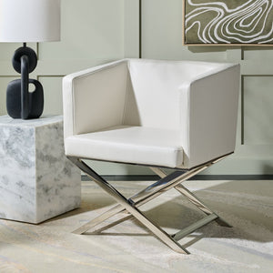 Safavieh Celine Modern Bonded Leather Accent Chair With Polished Chrome Frame For Stylish Comfort And Design White/Chrome FOX2033C