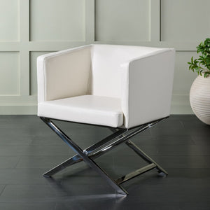 Safavieh Celine Modern Bonded Leather Accent Chair With Polished Chrome Frame For Stylish Comfort And Design White/Chrome FOX2033C