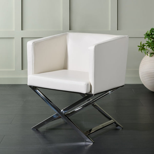 Safavieh Celine Modern Bonded Leather Accent Chair With Polished Chrome Frame For Stylish Comfort And Design White/Chrome FOX2033C