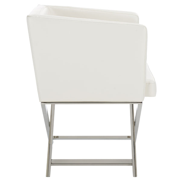 Safavieh Celine Modern Bonded Leather Accent Chair With Polished Chrome Frame For Stylish Comfort And Design White/Chrome FOX2033C