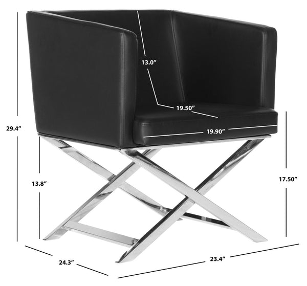 Safavieh Celine Modern Bonded Leather Accent Chair With Polished Chrome Frame For Stylish Comfort And Design Black/Chrome FOX2033D