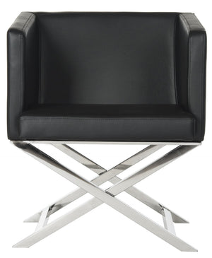Safavieh Celine Modern Bonded Leather Accent Chair With Polished Chrome Frame For Stylish Comfort And Design Black/Chrome FOX2033D