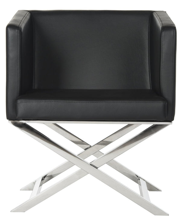 Safavieh Celine Modern Bonded Leather Accent Chair With Polished Chrome Frame For Stylish Comfort And Design Black/Chrome FOX2033D