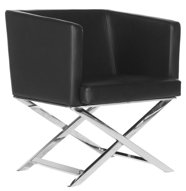 Safavieh Celine Modern Bonded Leather Accent Chair With Polished Chrome Frame For Stylish Comfort And Design Black/Chrome FOX2033D