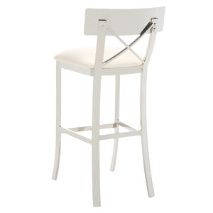 Safavieh Zoey 39''H Stainless Steel Bar Stool - Modern Cross-Back Design With White Faux Leather Comfort FOX2034B