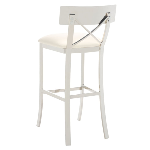 Safavieh Zoey 39''H Stainless Steel Bar Stool - Modern Cross-Back Design With White Faux Leather Comfort FOX2034B