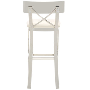 Safavieh Zoey 39''H Stainless Steel Bar Stool - Modern Cross-Back Design With White Faux Leather Comfort FOX2034B