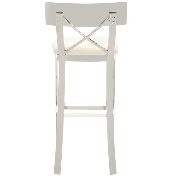 Safavieh Zoey 39''H Stainless Steel Bar Stool - Modern Cross-Back Design With White Faux Leather Comfort FOX2034B
