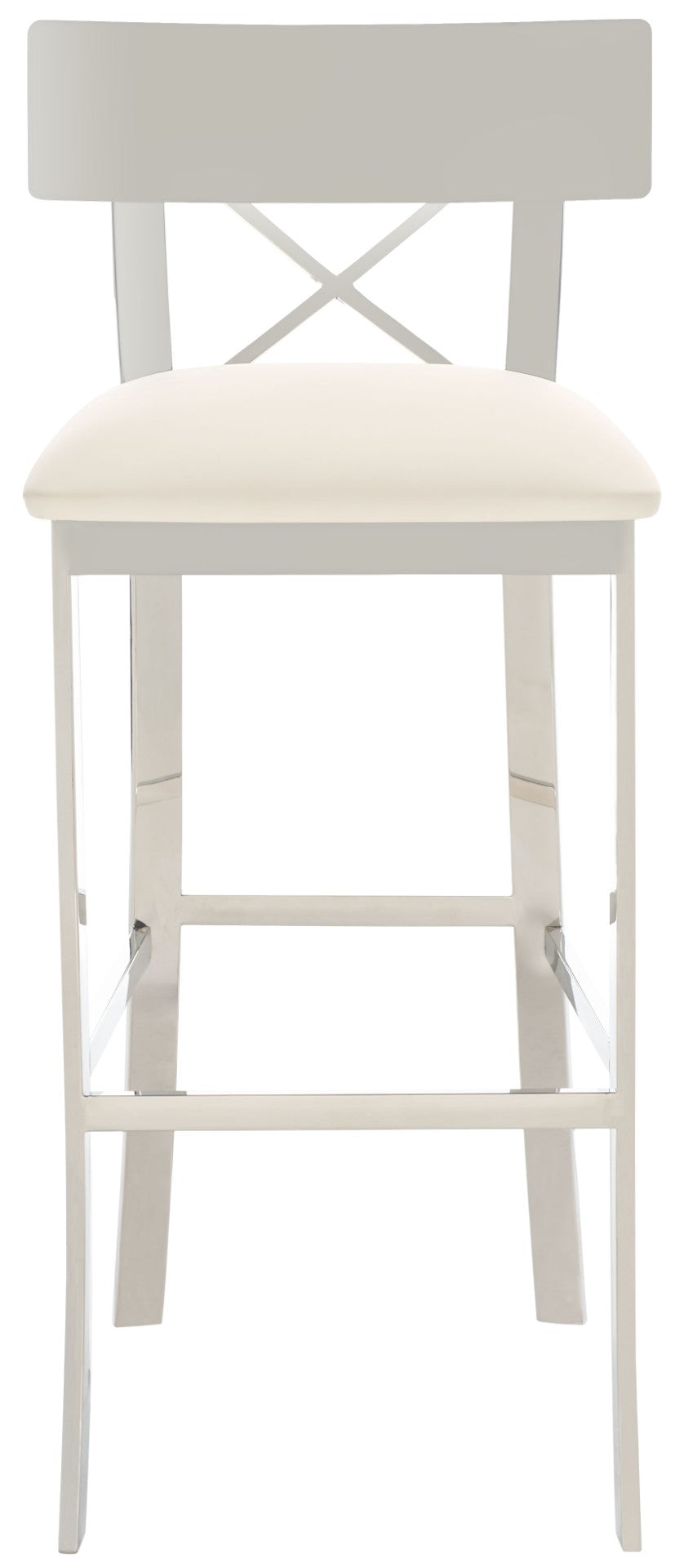 Safavieh Zoey 39''H Stainless Steel Bar Stool - Modern Cross-Back Design With White Faux Leather Comfort FOX2034B