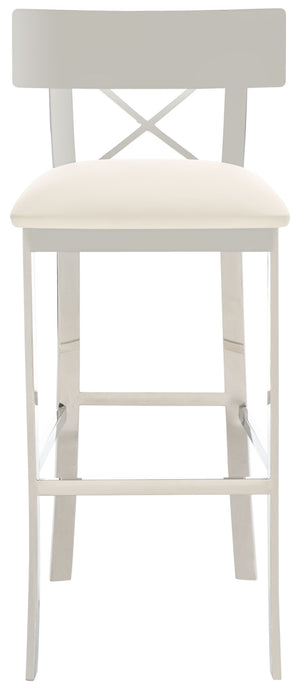 Safavieh Zoey 39''H Stainless Steel Bar Stool - Modern Cross-Back Design With White Faux Leather Comfort FOX2034B