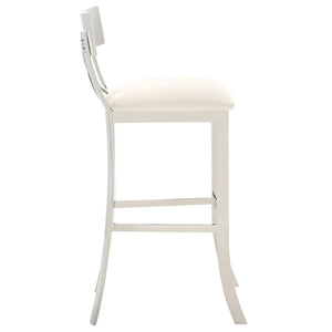 Safavieh Zoey 39''H Stainless Steel Bar Stool - Modern Cross-Back Design With White Faux Leather Comfort FOX2034B