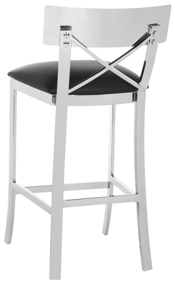 Safavieh Zoey 35''H Stainless Steel Cross-Back Counter Stool - Modern Minimalist With Luxe Black Upholstery FOX2035A