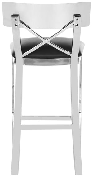 Safavieh Zoey 35''H Stainless Steel Cross-Back Counter Stool - Modern Minimalist With Luxe Black Upholstery FOX2035A