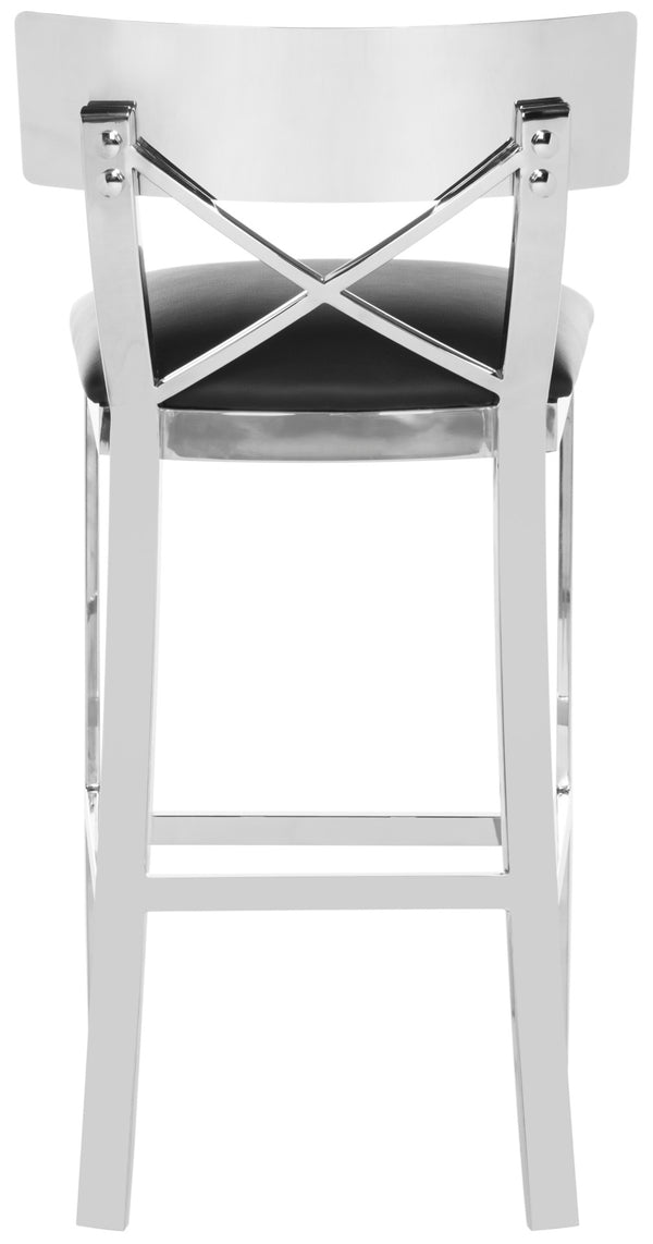 Safavieh Zoey 35''H Stainless Steel Cross-Back Counter Stool - Modern Minimalist With Luxe Black Upholstery FOX2035A