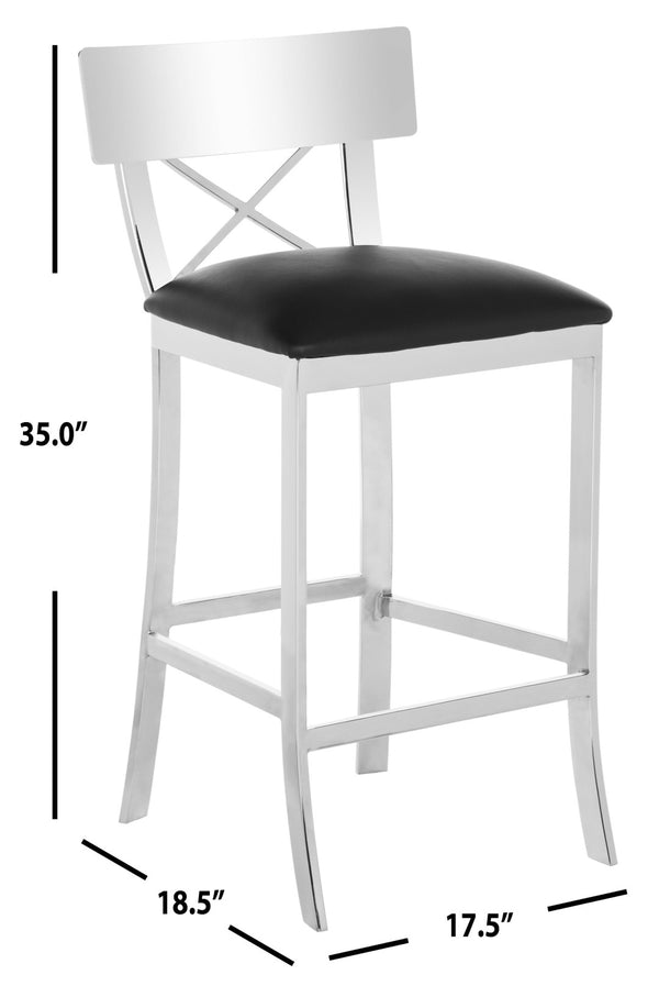 Safavieh Zoey 35''H Stainless Steel Cross-Back Counter Stool - Modern Minimalist With Luxe Black Upholstery FOX2035A