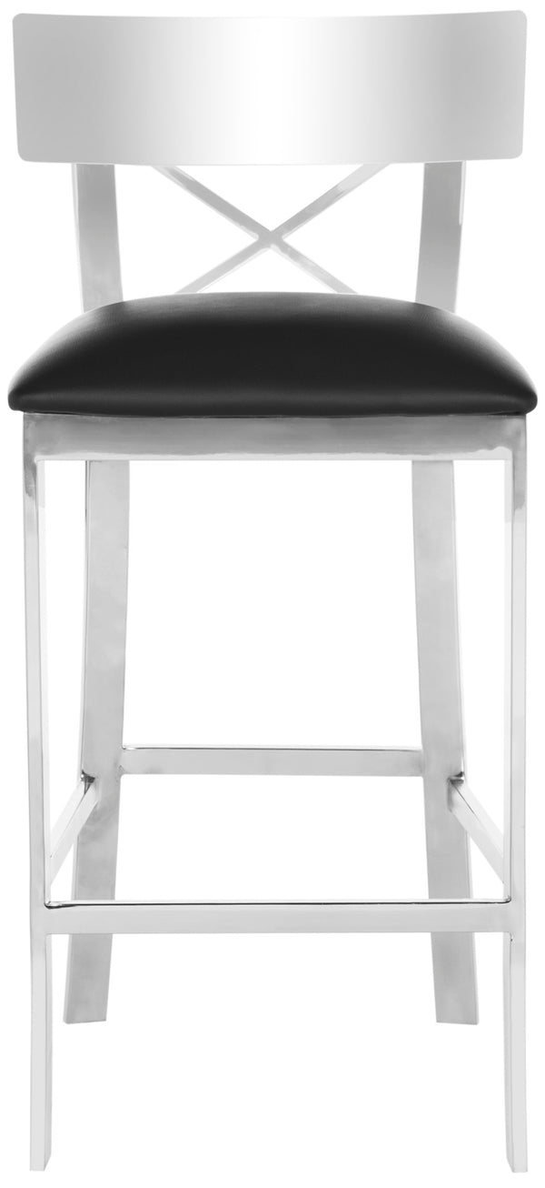 Safavieh Zoey 35''H Stainless Steel Cross-Back Counter Stool - Modern Minimalist With Luxe Black Upholstery FOX2035A
