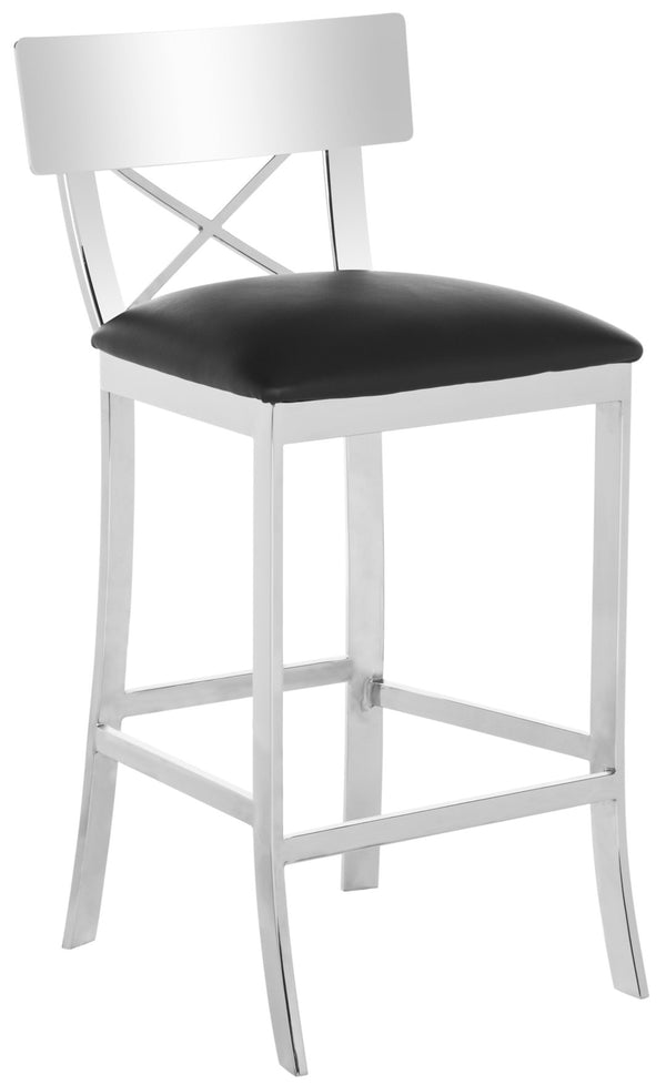 Safavieh Zoey 35''H Stainless Steel Cross-Back Counter Stool - Modern Minimalist With Luxe Black Upholstery FOX2035A