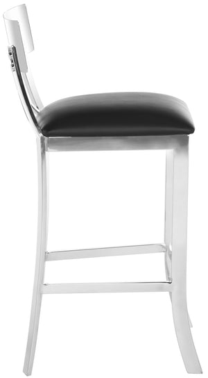 Safavieh Zoey 35''H Stainless Steel Cross-Back Counter Stool - Modern Minimalist With Luxe Black Upholstery FOX2035A