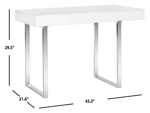Safavieh Berkley Desk - Modern White Workspace With Chrome Legs, Lift-Top Storage, Perfect For Home Or Office FOX2200A