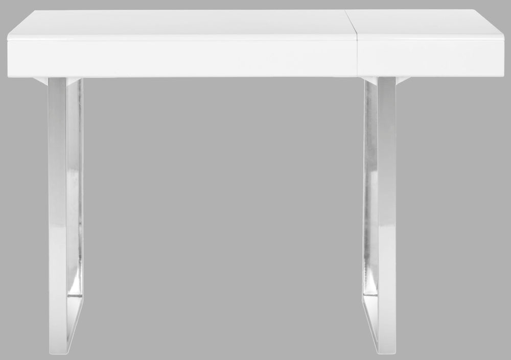 Safavieh Berkley Desk - Modern White Workspace With Chrome Legs, Lift-Top Storage, Perfect For Home Or Office FOX2200A