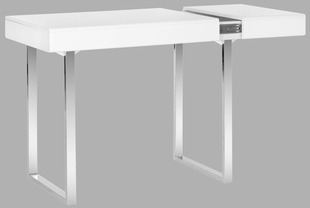 Safavieh Berkley Desk - Modern White Workspace With Chrome Legs, Lift-Top Storage, Perfect For Home Or Office FOX2200A