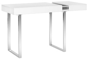 Safavieh Berkley Desk - Modern White Workspace With Chrome Legs, Lift-Top Storage, Perfect For Home Or Office FOX2200A