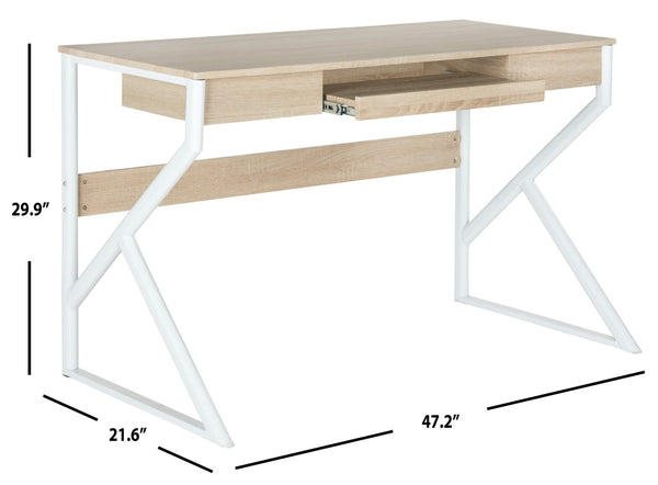 Safavieh Bryant Computer Desk - Modern White Iron Legs With Natural Wood Top For Stylish Home Office Setup FOX2202A