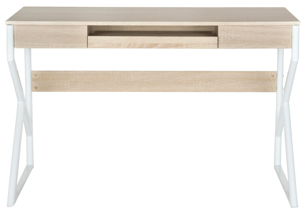 Safavieh Bryant Computer Desk - Modern White Iron Legs With Natural Wood Top For Stylish Home Office Setup FOX2202A
