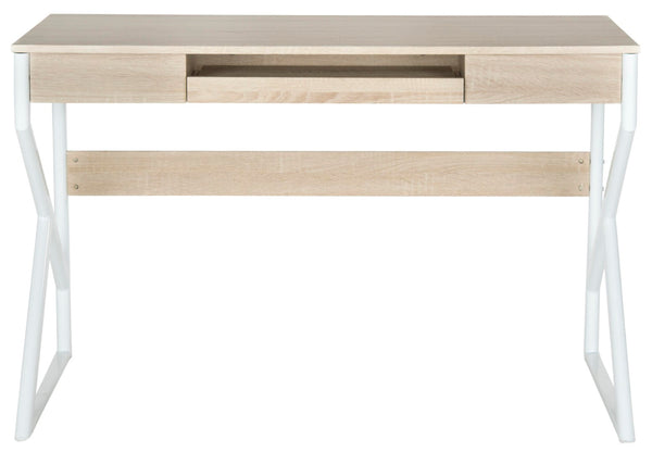 Safavieh Bryant Computer Desk - Modern White Iron Legs With Natural Wood Top For Stylish Home Office Setup FOX2202A