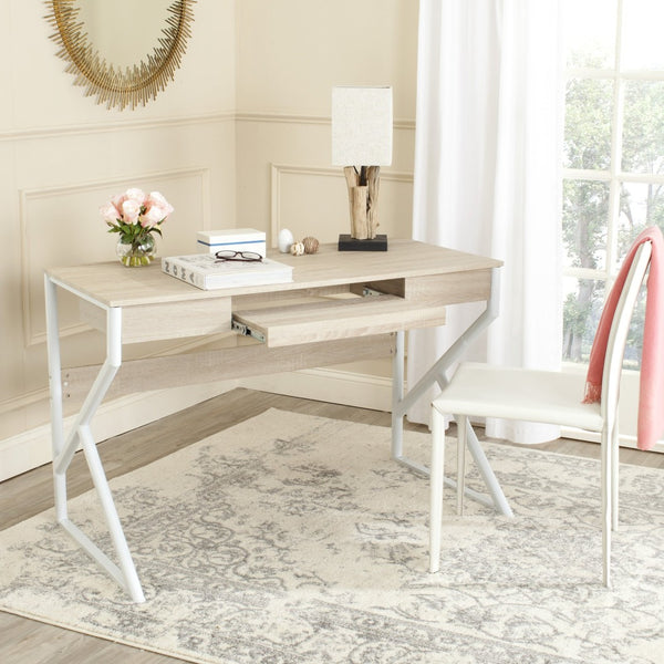 Safavieh Bryant Computer Desk - Modern White Iron Legs With Natural Wood Top For Stylish Home Office Setup FOX2202A
