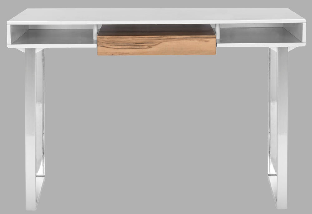 Safavieh Metropolitan Contemporary Writing Desk - Minimalist Design, White Lacquer Top, Chrome Accents & Storage FOX2203A