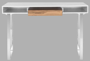 Safavieh Metropolitan Contemporary Writing Desk - Minimalist Design, White Lacquer Top, Chrome Accents & Storage FOX2203A