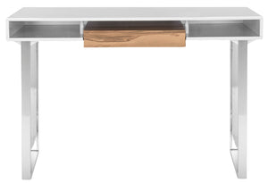 Safavieh Metropolitan Contemporary Writing Desk - Minimalist Design, White Lacquer Top, Chrome Accents & Storage FOX2203A