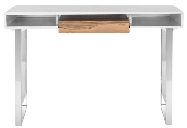 Safavieh Metropolitan Contemporary Writing Desk - Minimalist Design, White Lacquer Top, Chrome Accents & Storage FOX2203A