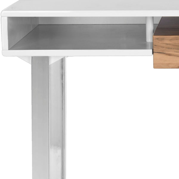 Safavieh Metropolitan Contemporary Writing Desk - Minimalist Design, White Lacquer Top, Chrome Accents & Storage FOX2203A