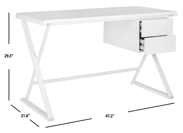 Safavieh Watkins Modern Campaign Desk With Two Drawers - Stylish White Lacquer Finish For Your Home Office FOX2205A