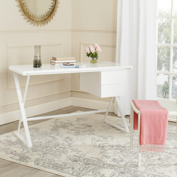 Safavieh Watkins Modern Campaign Desk With Two Drawers - Stylish White Lacquer Finish For Your Home Office FOX2205A