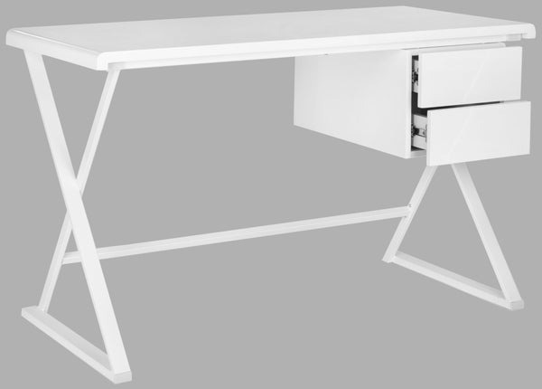 Safavieh Watkins Modern Campaign Desk With Two Drawers - Stylish White Lacquer Finish For Your Home Office FOX2205A