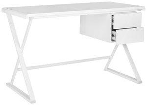Safavieh Watkins Modern Campaign Desk With Two Drawers - Stylish White Lacquer Finish For Your Home Office FOX2205A