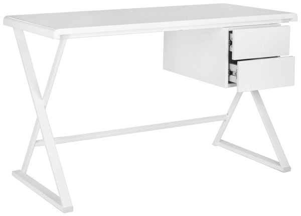 Safavieh Watkins Modern Campaign Desk With Two Drawers - Stylish White Lacquer Finish For Your Home Office FOX2205A