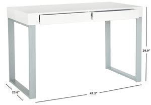 Safavieh Barton Modern Desk With White Lacquer Top & Grey Iron Base - Stylish, Functional Workspace Solution FOX2206A