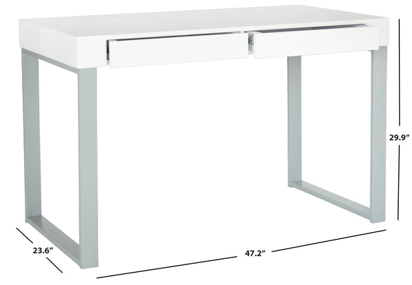 Safavieh Barton Modern Desk With White Lacquer Top & Grey Iron Base - Stylish, Functional Workspace Solution FOX2206A