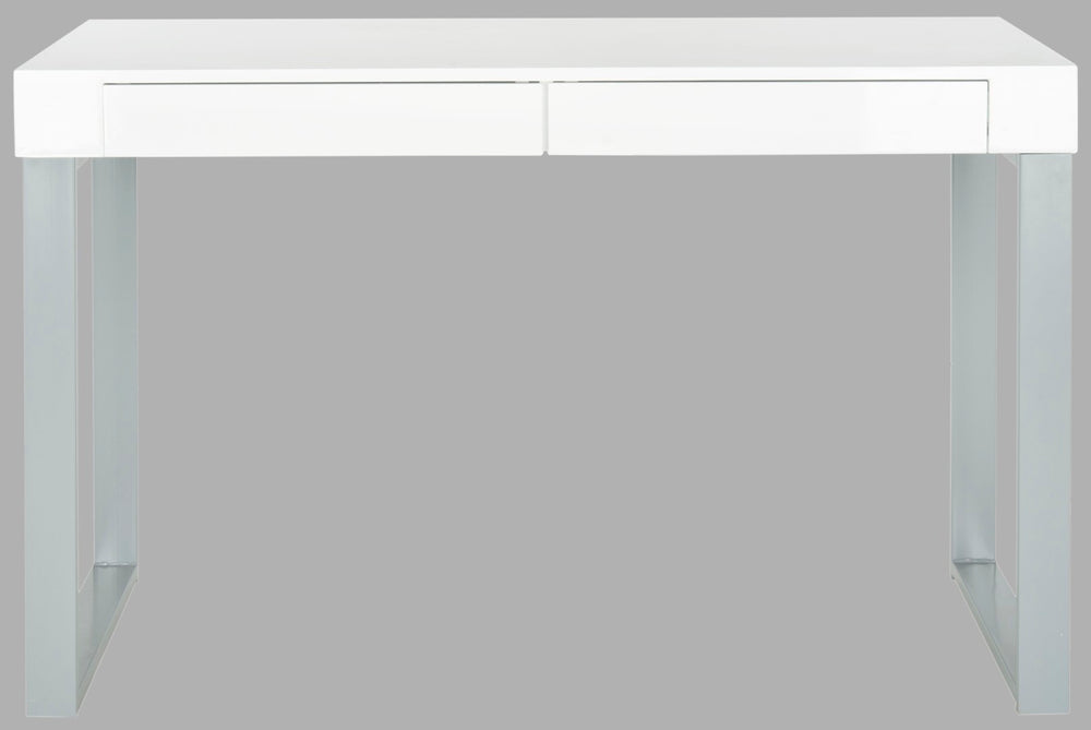 Safavieh Barton Modern Desk With White Lacquer Top & Grey Iron Base - Stylish, Functional Workspace Solution FOX2206A