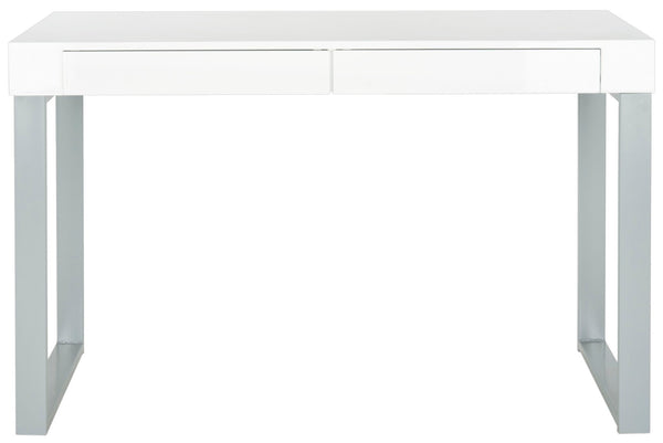 Safavieh Barton Modern Desk With White Lacquer Top & Grey Iron Base - Stylish, Functional Workspace Solution FOX2206A
