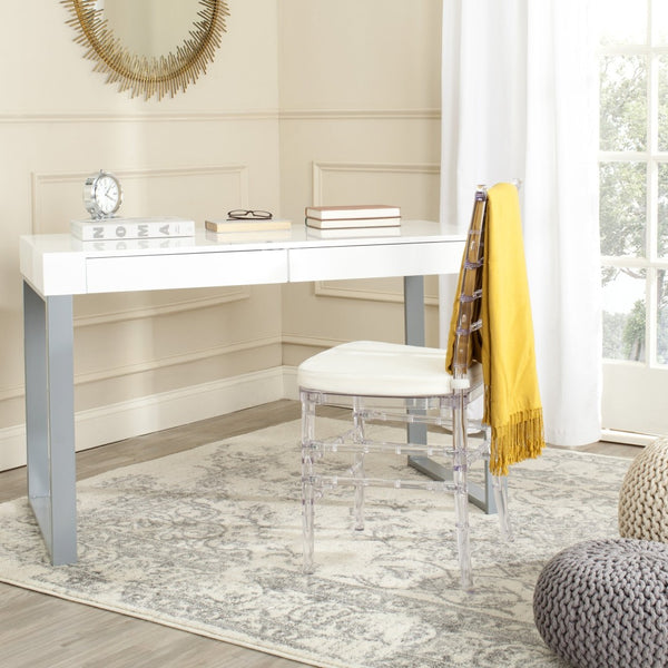 Safavieh Barton Modern Desk With White Lacquer Top & Grey Iron Base - Stylish, Functional Workspace Solution FOX2206A