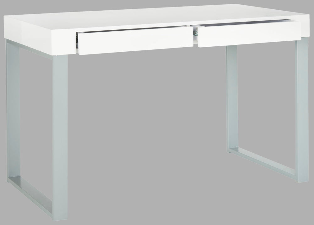 Safavieh Barton Modern Desk With White Lacquer Top & Grey Iron Base - Stylish, Functional Workspace Solution FOX2206A