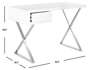 Safavieh Hanover Desk – Modern White Lacquer Writing Station With Chrome Accents For Stylish Home Offices FOX2207A